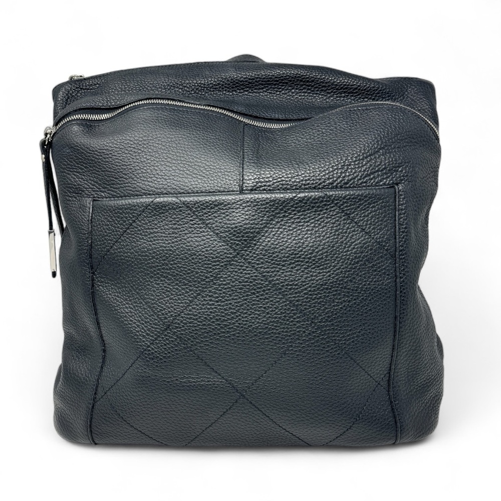 NICOLI Navy Quilted Pebbled Leather Backpack